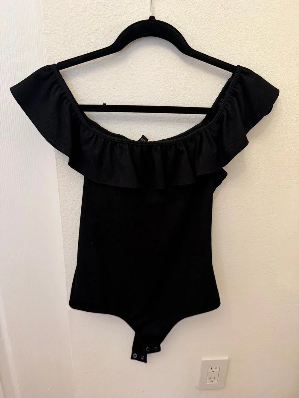 Express Black Off-Shoulder Ruffle Kids One-Piece Bodysuit